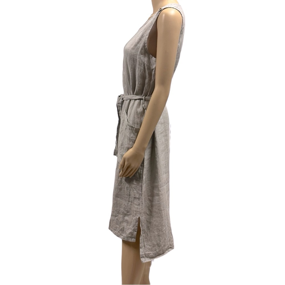 Linen Terzo Millenio Imported from Italy Gray Tie Belted Double Pocket Dress S - Picture 3 of 11